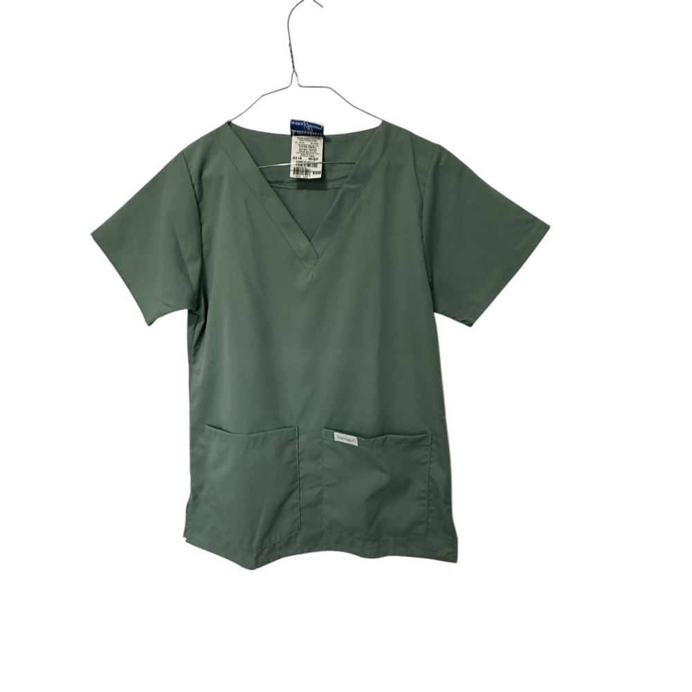 Landau Professional Scrub Top V-Neck Short Sleeve Olive Green Extra Small